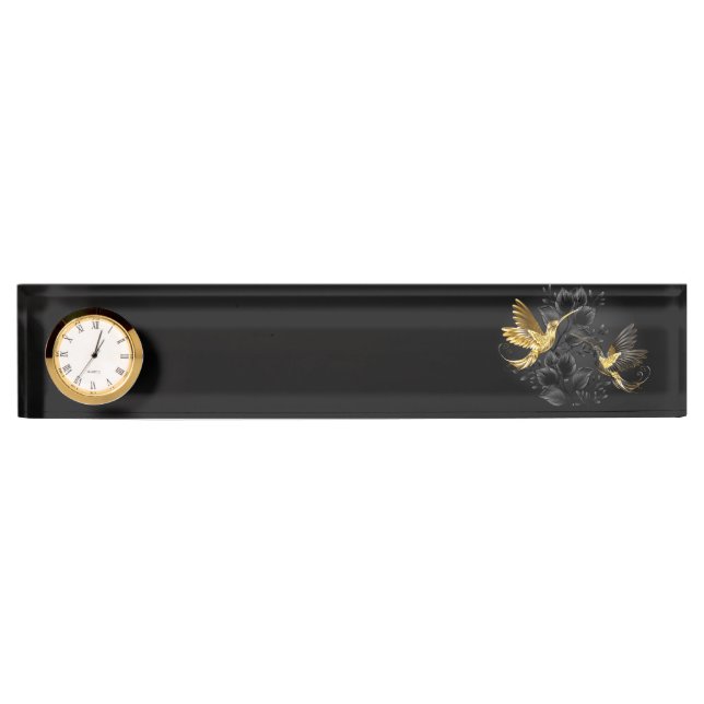Porte-nom Pour Bureau Colibri noir et or (Devant)