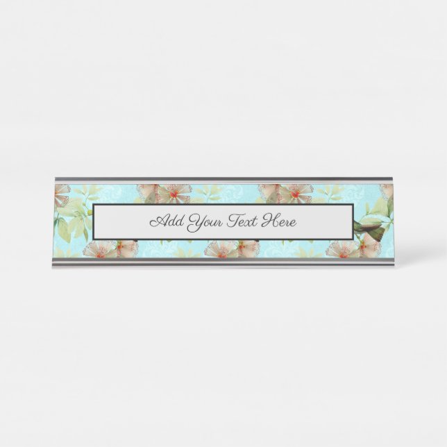 Porte-nom Pour Bureau Colibri Oiseau-Mouche Feuille Verte Printemps (Devant)