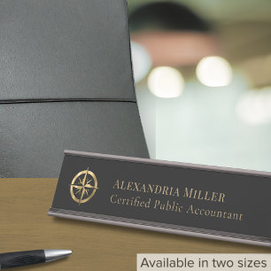 Porte-nom Pour Bureau Compas noir et or personnalisé