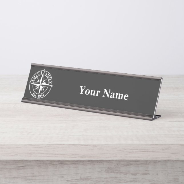 Porte-nom Pour Bureau Compass star monogramme personnalisable emblème bu (Devant)