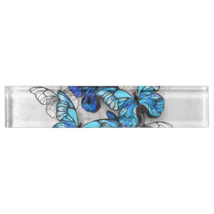 Porte-nom Pour Bureau Composition des papillons blancs et bleus