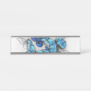 Porte-nom Pour Bureau Composition des papillons blancs et bleus