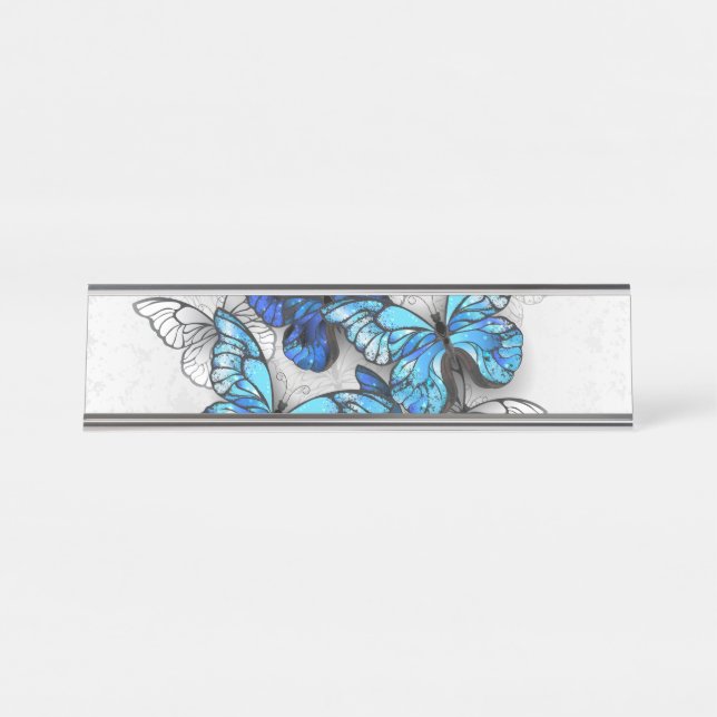 Porte-nom Pour Bureau Composition des papillons blancs et bleus (Devant)