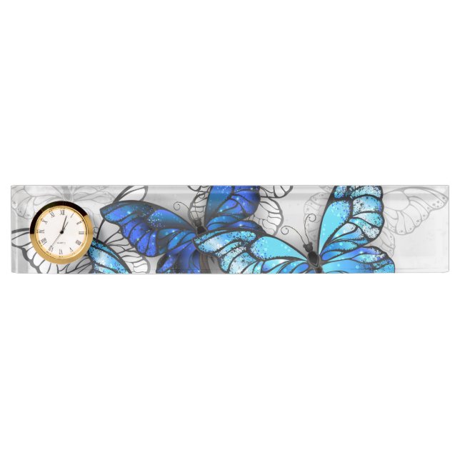 Porte-nom Pour Bureau Composition des White and Blue Butterflies (Devant)