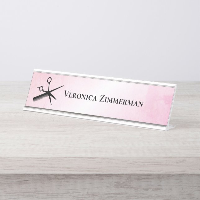 Porte-nom Pour Bureau Concepteur esthéticienne rose (Devant)