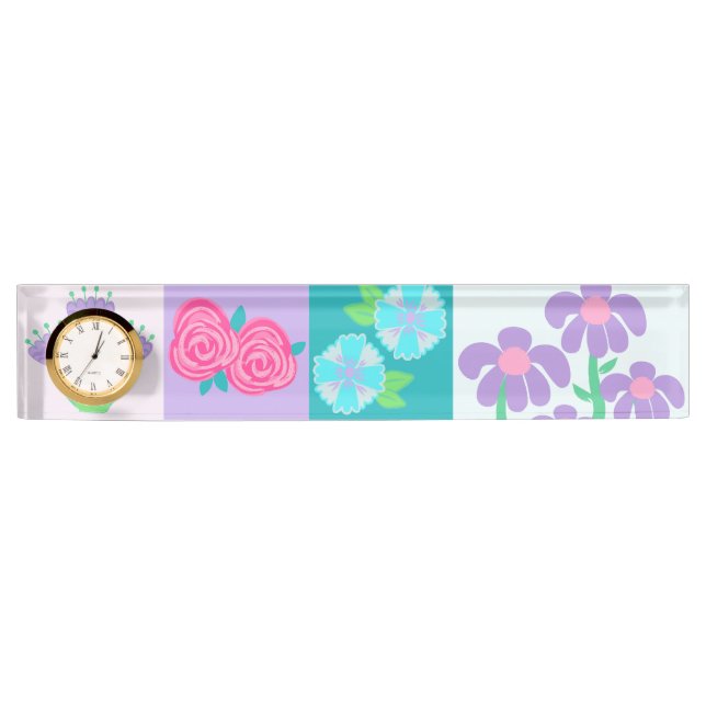 Porte-nom Pour Bureau Conception de fleurs vibrantes en fleurs (Devant)