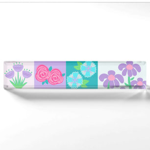 Porte-nom Pour Bureau Conception de fleurs vibrantes en fleurs