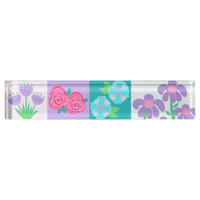 Porte-nom Pour Bureau Conception de fleurs vibrantes en fleurs (Devant)