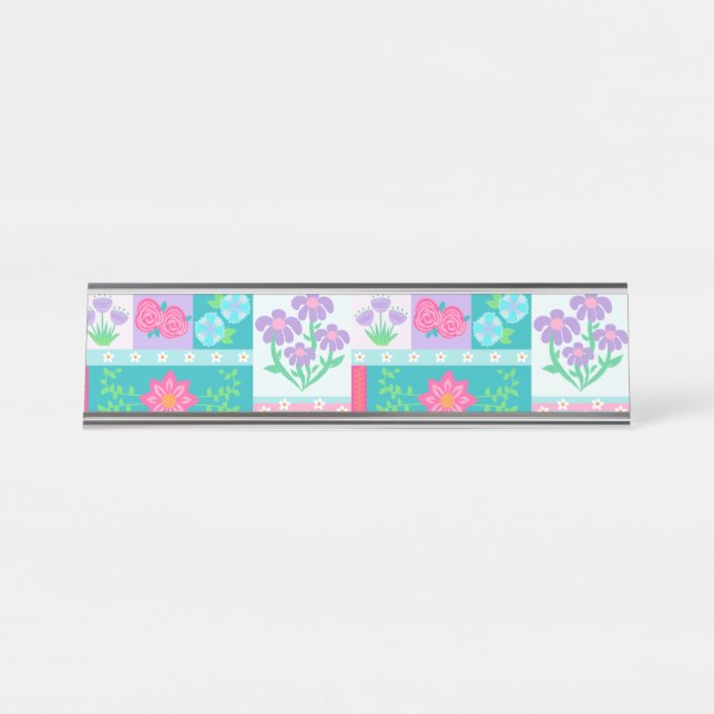 Porte-nom Pour Bureau Conception de fleurs vibrantes en fleurs (Devant)