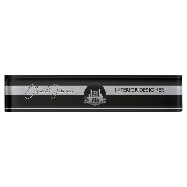 Porte-nom Pour Bureau Conception d'intérieur ou logo d'architecte noir e (Devant)