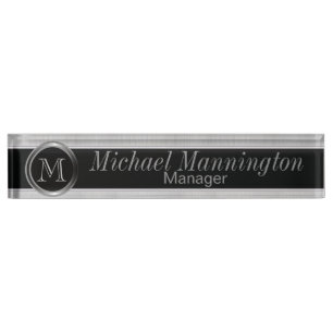 Porte-nom Pour Bureau Conception exécutive de monogramme - acier blanc