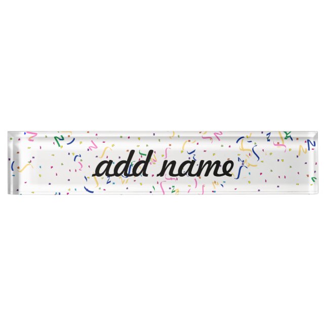 Porte-nom Pour Bureau Confetti sur blanc (Ajouter une couleur Arrière -  (Devant)