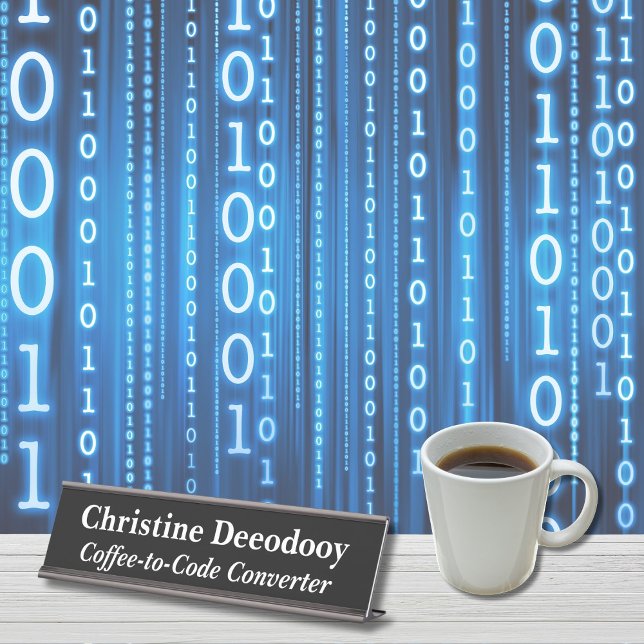 Porte-nom Pour Bureau Convertisseur de café en code de technologie drôle (Créateur téléchargé)