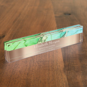 Porte-nom Pour Bureau Cool tendance marbre vert Rose or