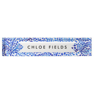 Porte-nom Pour Bureau Copie de feuille peinte par classique bleu de