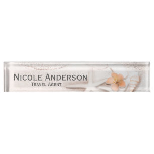 Porte-nom Pour Bureau Coquilles de mer de plage de sable Hibiscus Person
