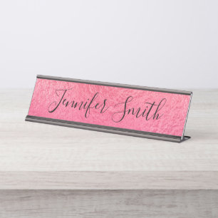 Porte-nom Pour Bureau Coral Rose Faux Foil Texture Moderne Calligraphie