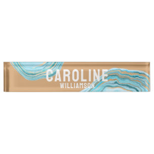 Porte-nom Pour Bureau Côtière Simple Moderne nautique agate bleu marine