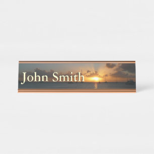 Porte-nom Pour Bureau Coucher de soleil avec voiliers Paysage tropical P