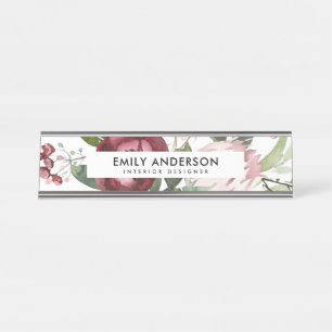 PORTE-NOM POUR BUREAU COULEUR D'EAU FLORALE DU PROTÉA BURGUNDY ROSE BLA