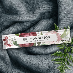 PORTE-NOM POUR BUREAU COULEUR D'EAU FLORALE DU PROTÉA BURGUNDY ROSE BLA