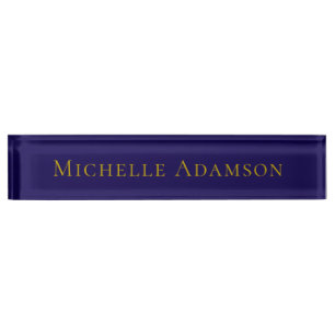 Porte-nom Pour Bureau Couleur Or et Bleu Moderne Uni Professionnel