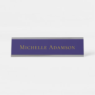 Porte-nom Pour Bureau Couleur Or et Bleu Moderne Uni Professionnel