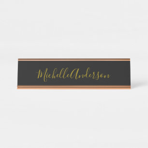 Porte-nom Pour Bureau Couleur or Noir Moderne minimaliste Nom de l'écrit