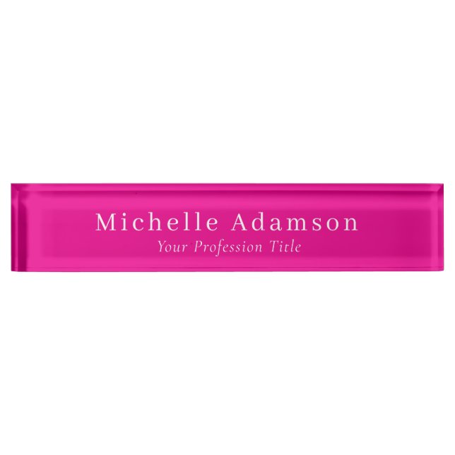 Porte-nom Pour Bureau Couleur rose chaud Professionnel Plat Moderne (Devant)