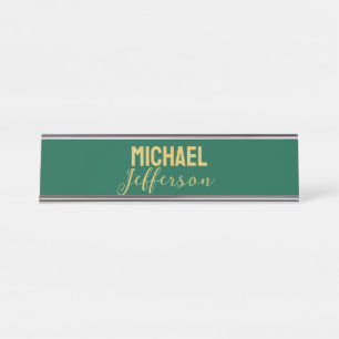 Porte-nom Pour Bureau Couleur verte or élégante moderne minimaliste nom