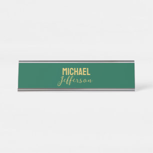Porte-nom Pour Bureau Couleur verte or élégante moderne minimaliste nom
