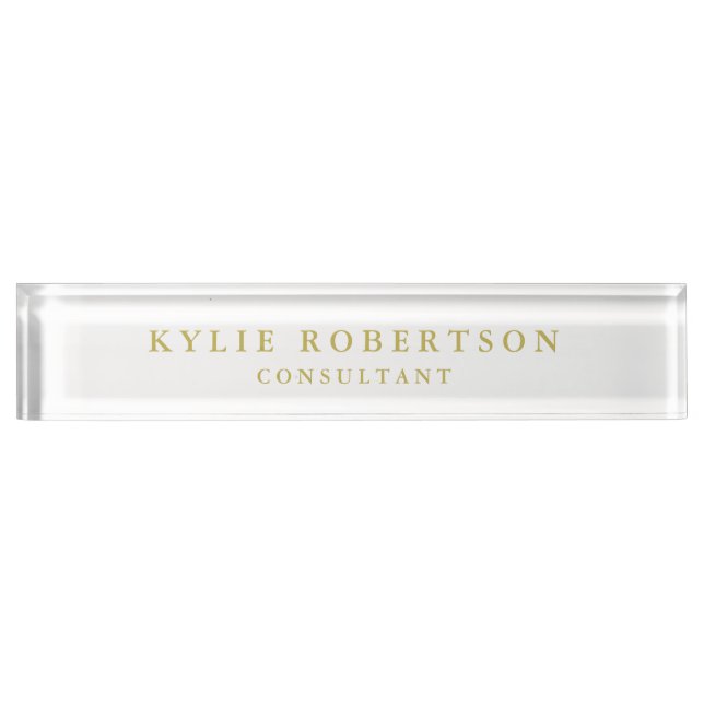 Porte-nom Pour Bureau Couleurs Blanc & Or Professionnel Tendance Uni (Devant)