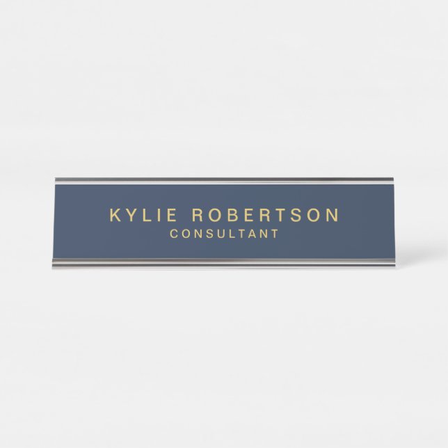 Porte-nom Pour Bureau Couleurs d'or bleu professionnel tendance moderne  (Devant)