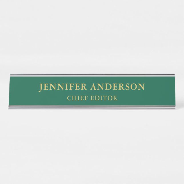 Porte-nom Pour Bureau Couleurs d'or vert professionnel tendance moderne  (Devant)