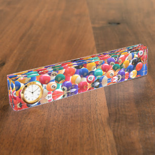 Porte-nom Pour Bureau Couleurs Traditionnelles De Boule De Huit, Horloge