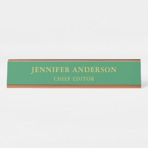 Porte-nom Pour Bureau Couleurs Vert Mer et Or Professionnel Moderne Simp