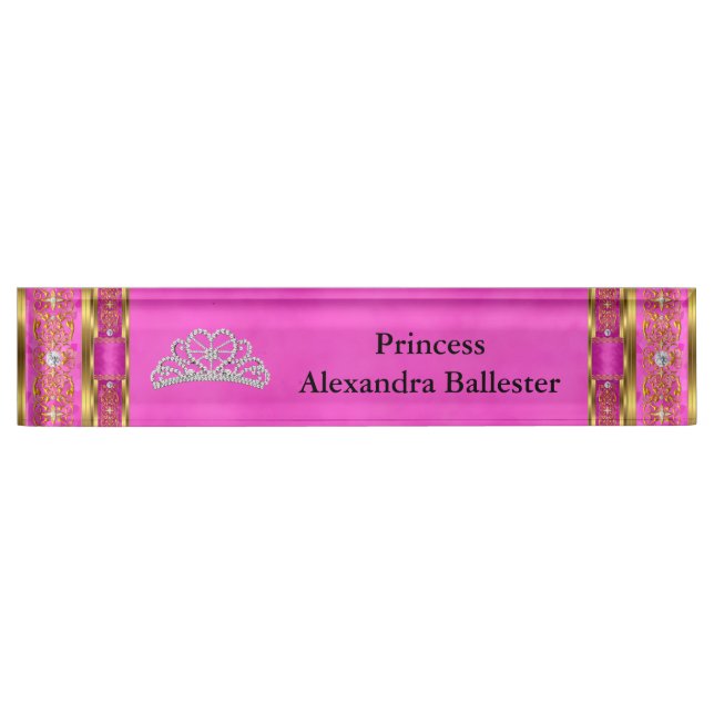 Porte-nom Pour Bureau Couronne Princesse Rose Chaud Or Nom (Devant)