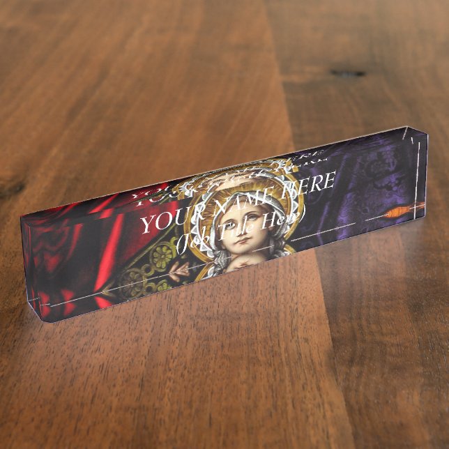 Porte-nom Pour Bureau Couronnement de verre souillé béni de Vierge Marie (Taille)