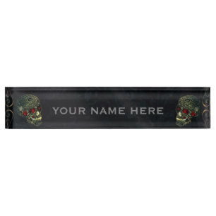 Porte-nom Pour Bureau Crâne de araignée orné de joyaux et roses Glam Got
