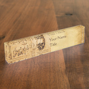 PORTE-NOM POUR BUREAU CRÂNE ET DENTS, CLINIQUE DENTAIRE, MONOGRAMME DE