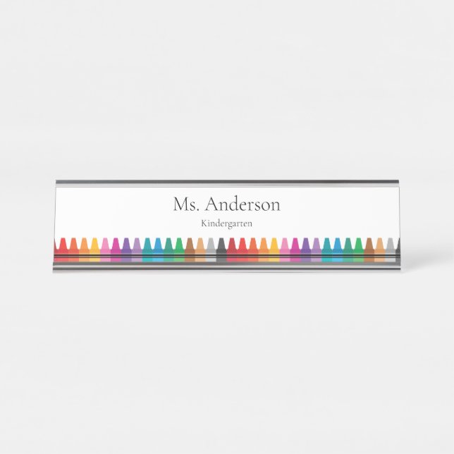 Porte-nom Pour Bureau Crayons Arc-en-Ciel Nom de l'enseignant et niveau (Devant)