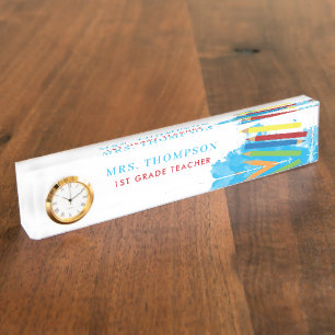Porte-nom Pour Bureau Crayons colorés Professeur personnalisé