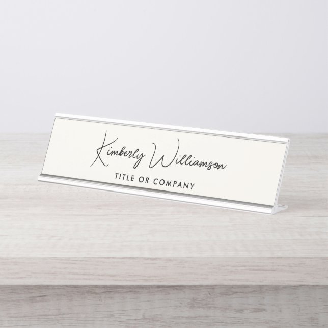 Porte-nom Pour Bureau Crème professionnelle de script chic (Devant)