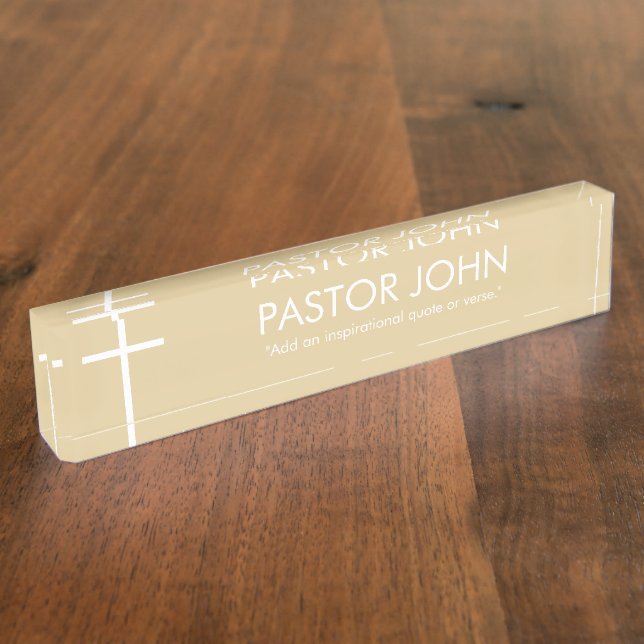 Porte-nom Pour Bureau Croix Simple Or et Blanc (Taille)