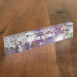 Porte-nom Pour Bureau Croix violette et foi
