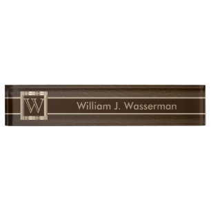 Porte-nom Pour Bureau Cuir Monogramme Chocolat Haut De Gamme