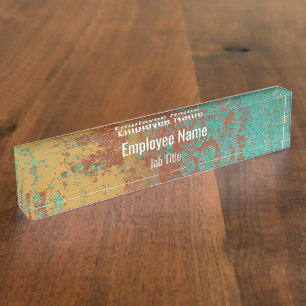 Porte-nom Pour Bureau Cuivre Turquoise Bleu Orange Texture Brown