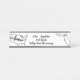 Porte-nom Pour Bureau Custom Florida State US Home Line Art