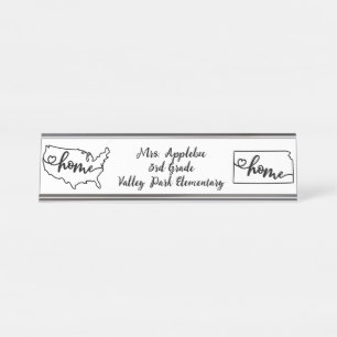 Porte-nom Pour Bureau Custom Kansas State US Home Line Art