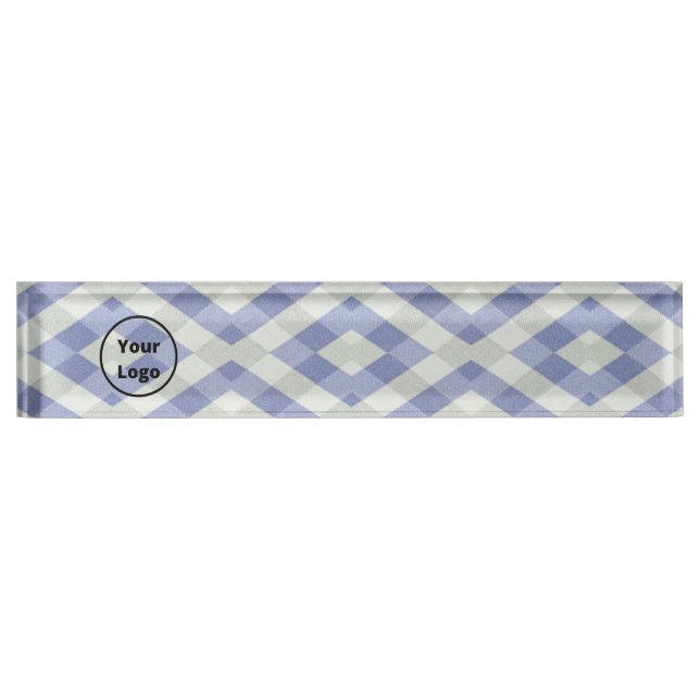 Porte-nom Pour Bureau Custom logo blue and white geometric print (Devant)